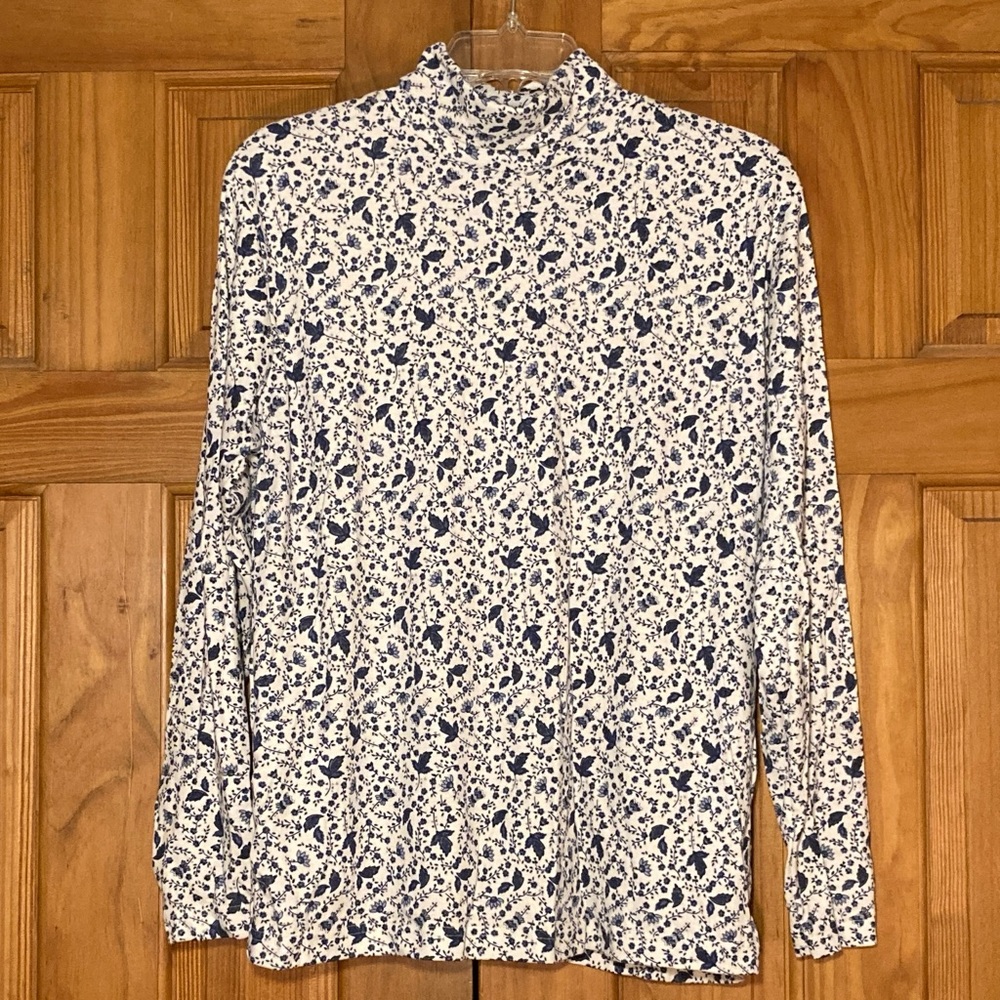 NWOT Bobbie Brooks Vintage 90s Turtleneck Long Sleeve Blouse Blue White L Large